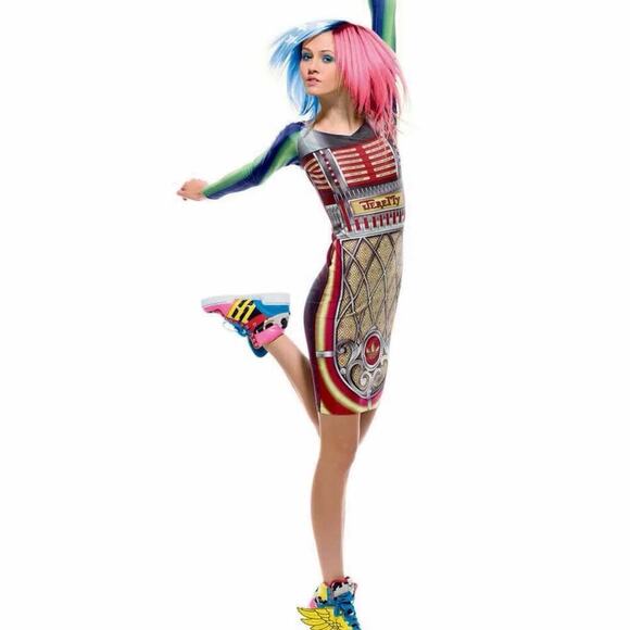 Adidas Originals Jeremy Scott jukebox Dress x29867 Retro Art to Wear Small - Picture 12 of 15